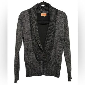 Vintage Jeune Jeunesse Black/Silver Metallic Knit Sweater with Draped Neck